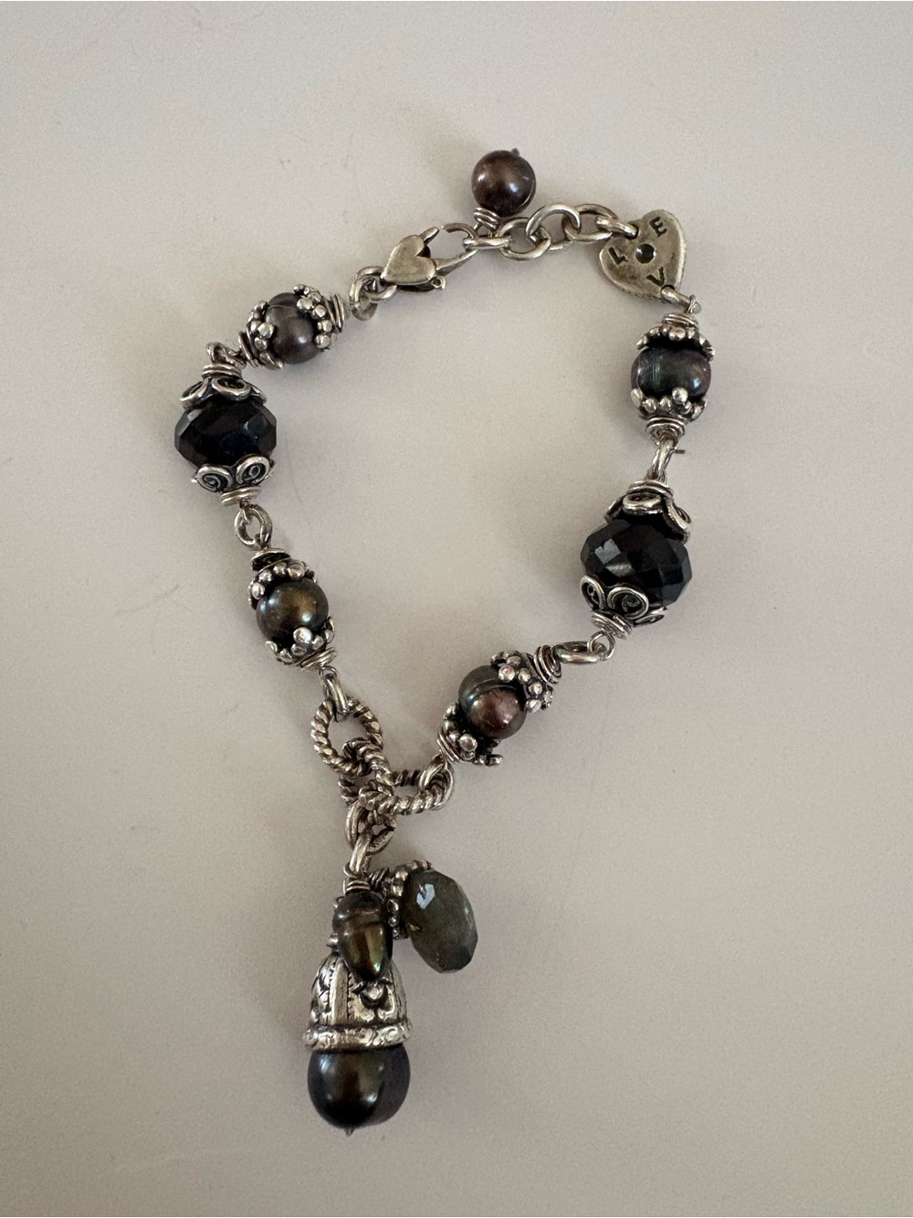 Alana Leigh Sterling Silver Black Pearl & smokey topaz Bracelet